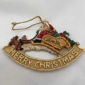 Vintage Merry Christmas Santa Claus & His Sleigh Rustic Retro Christmas Ornament